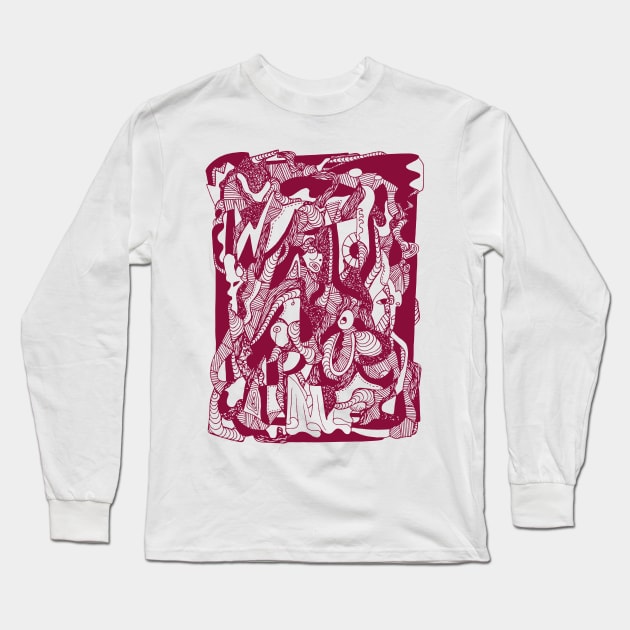 Abstract Wave of Thoughts No 4 Burgundy Long Sleeve T-Shirt by kenallouis